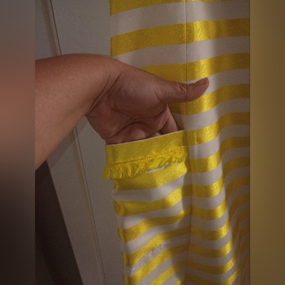 Badgley Mischka Yellow and White Striped Sleeveless Shift Dress - Picture 3 of 11